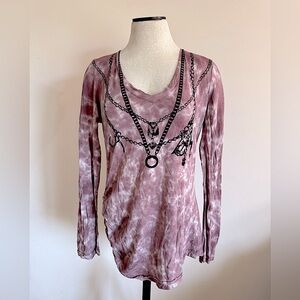 DIVISION E Mauve Brown Chain Top Y2K 00s Punk Long Sleeve Shirt Chains XL NWOT